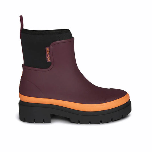Merry People Tully Ankle Wellington Boot - Plum & Neon Orange