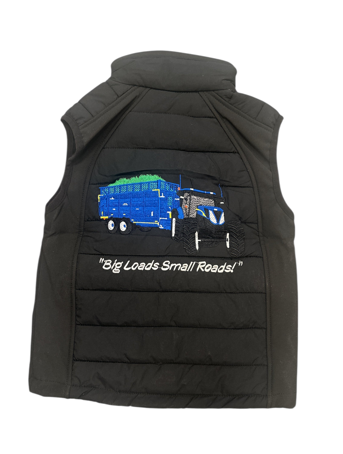 Kids Impact Black Quilted Bodywarmer Blue Tractor with Colour Coded Pocket Zips