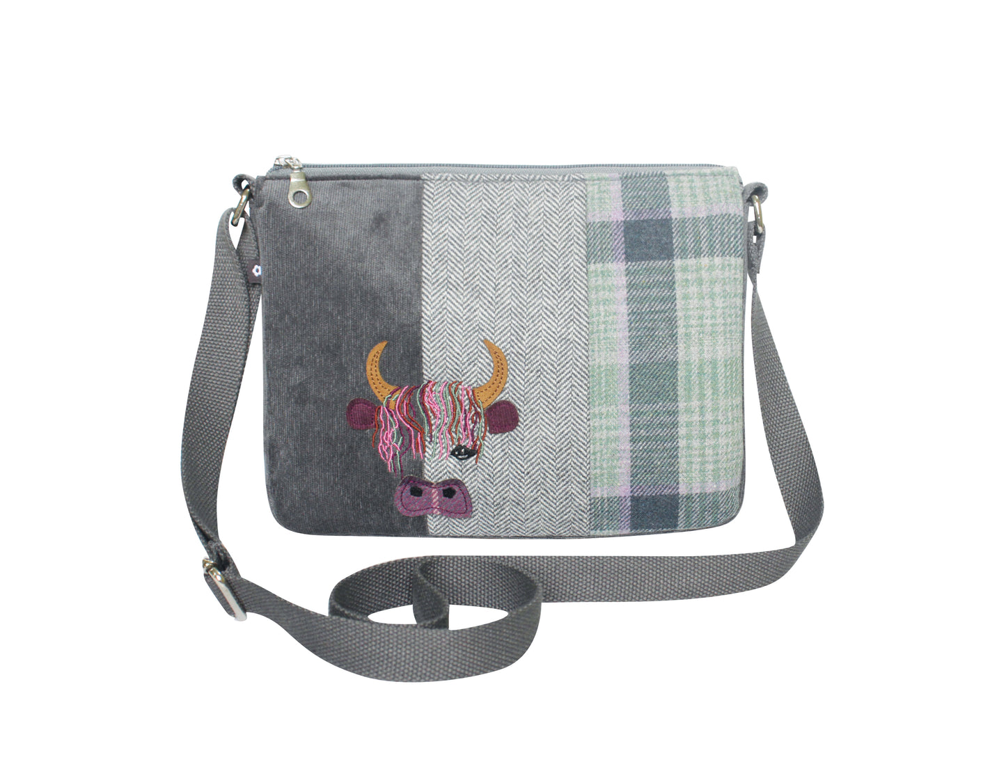 Earth Squared Tweed Applique Highland Cow Crossbody Messenger Bag