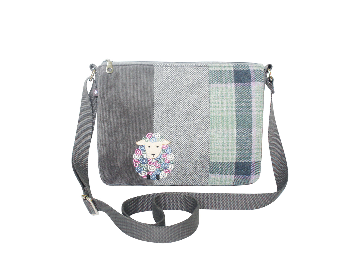 Earth Squared Tweed Applique Sheep Crossbody Messenger Bag