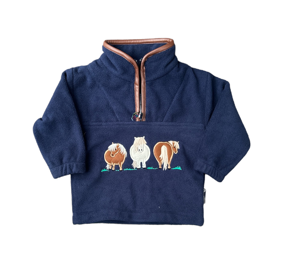 Girls Pony Fleece in Navy with Brown Trim