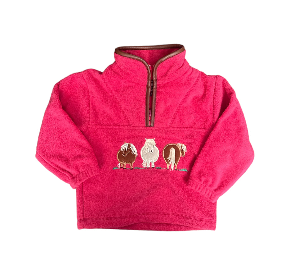 Girls Pink Pony Fleece with Brown Trim