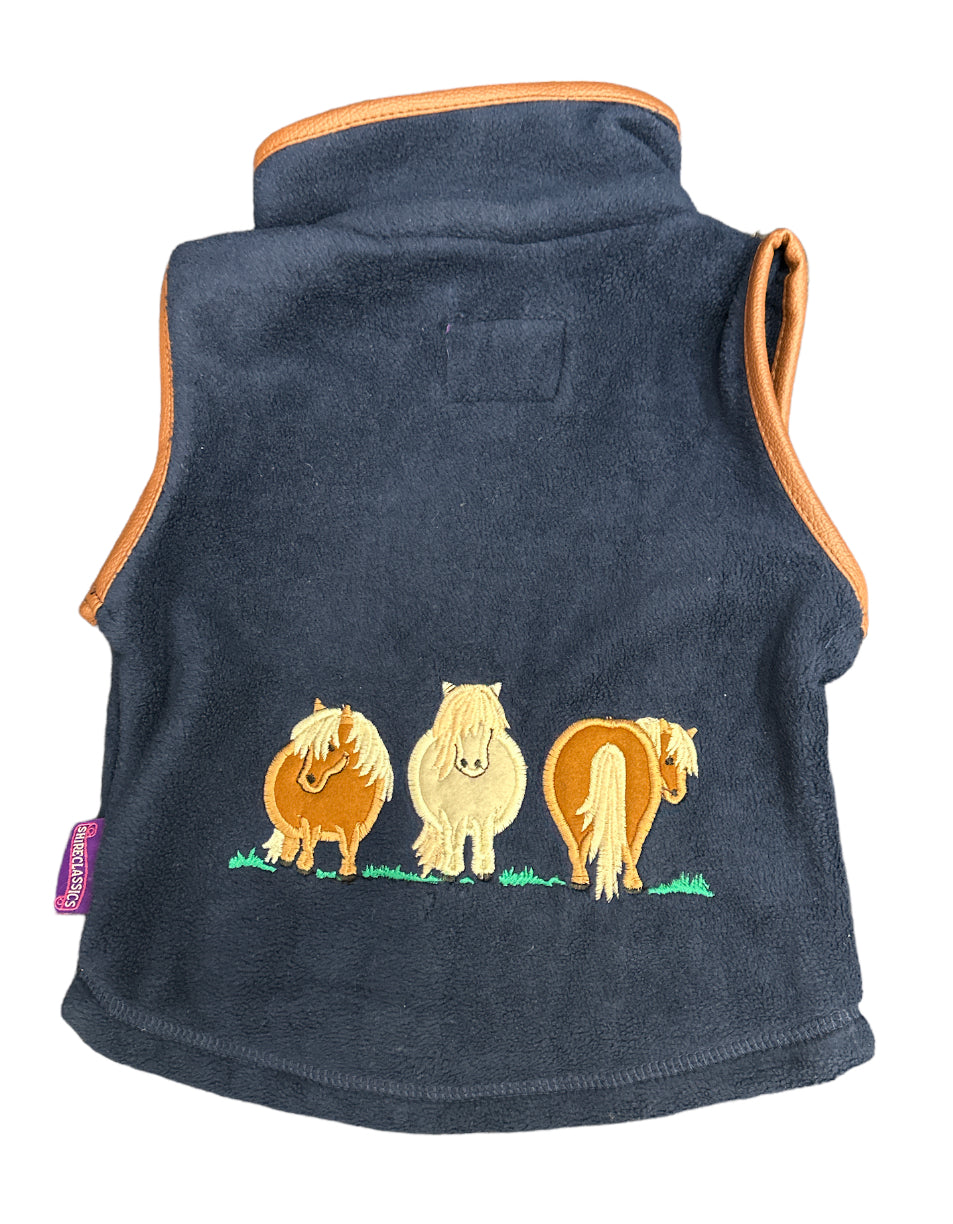 Girls' Pony Fleece Gilet in Navy with Brown Trim