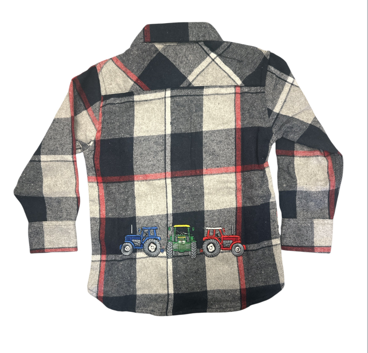 Kids Tractor Embroidered Navy / Grey / Red Checked Shacket