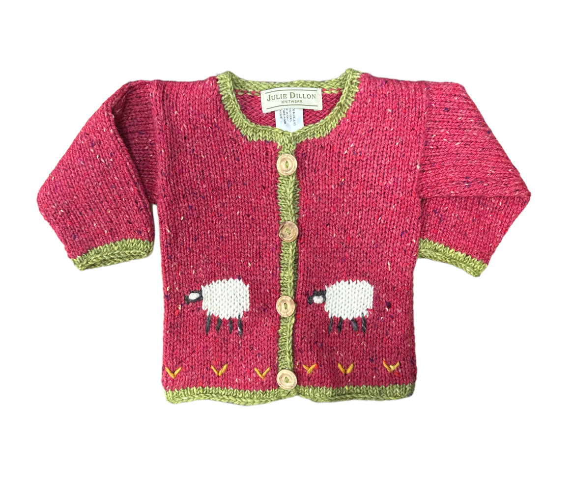 Merino Wool Sheep Cardigan - Cerise
