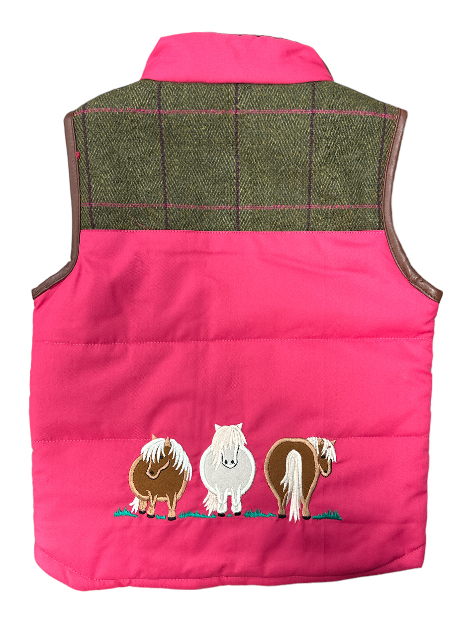 Shire Pony Gilet in Pink With Green Tweed