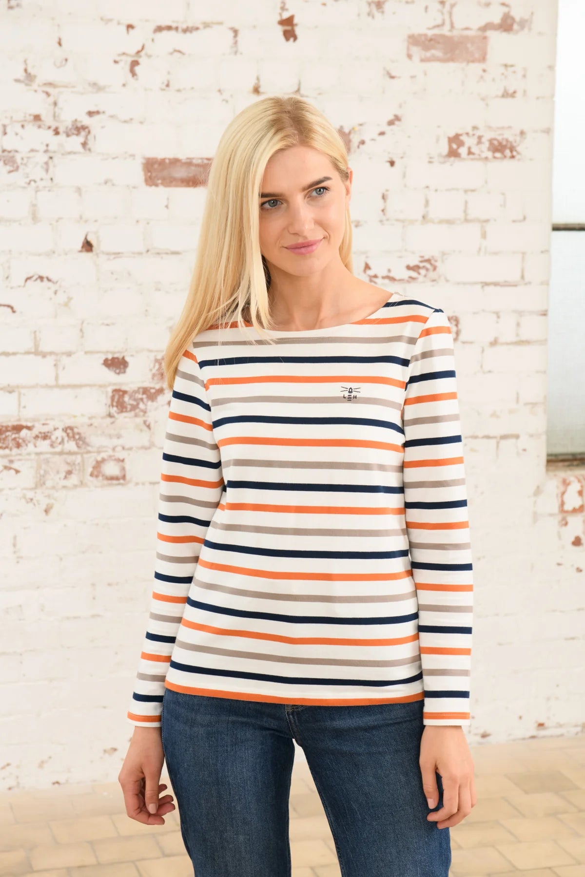 Ladies Causeway Top - Mocha Burnt Orange Stripe