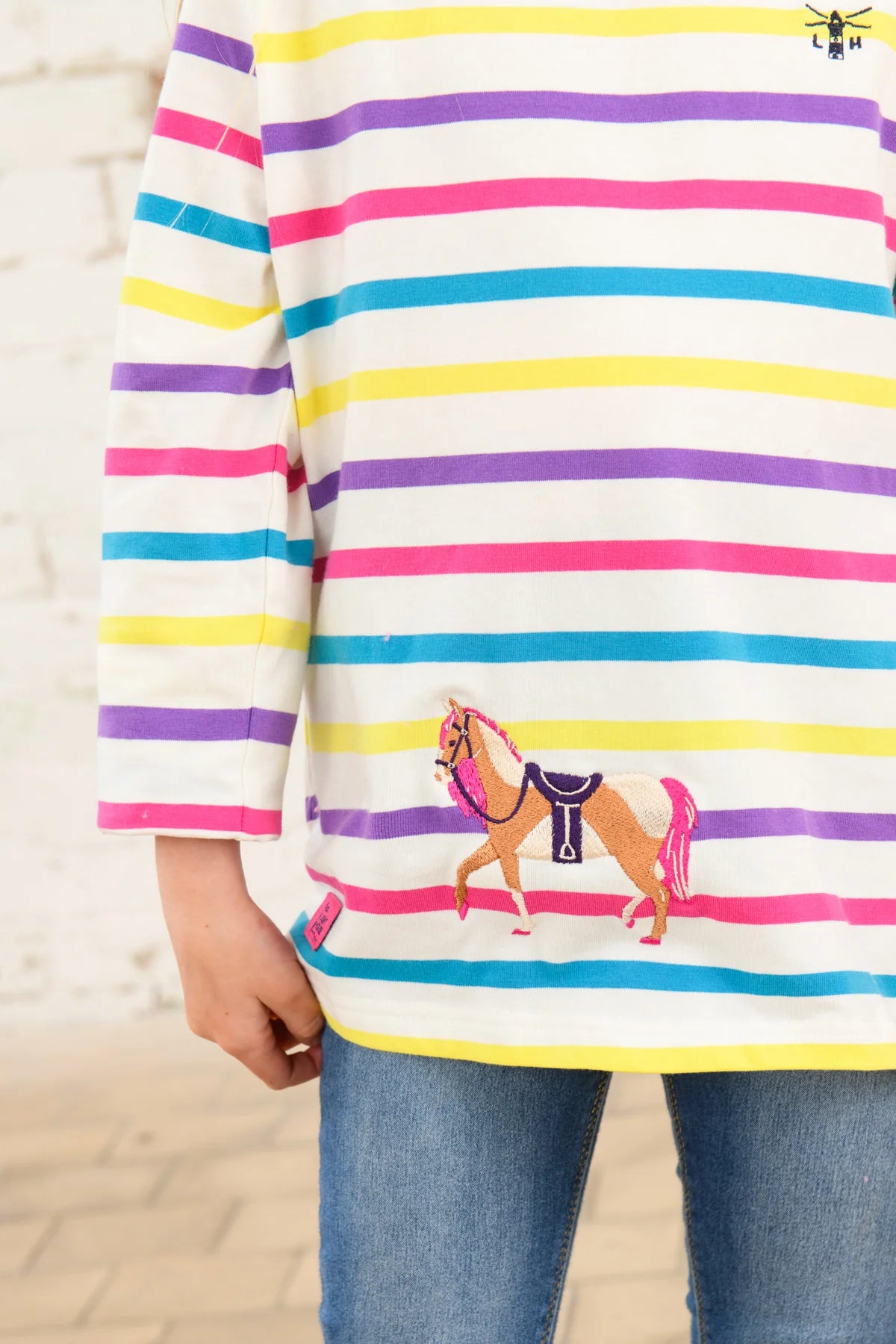 Lighthouse Causeway L/S Top - Multi Stripe Horse