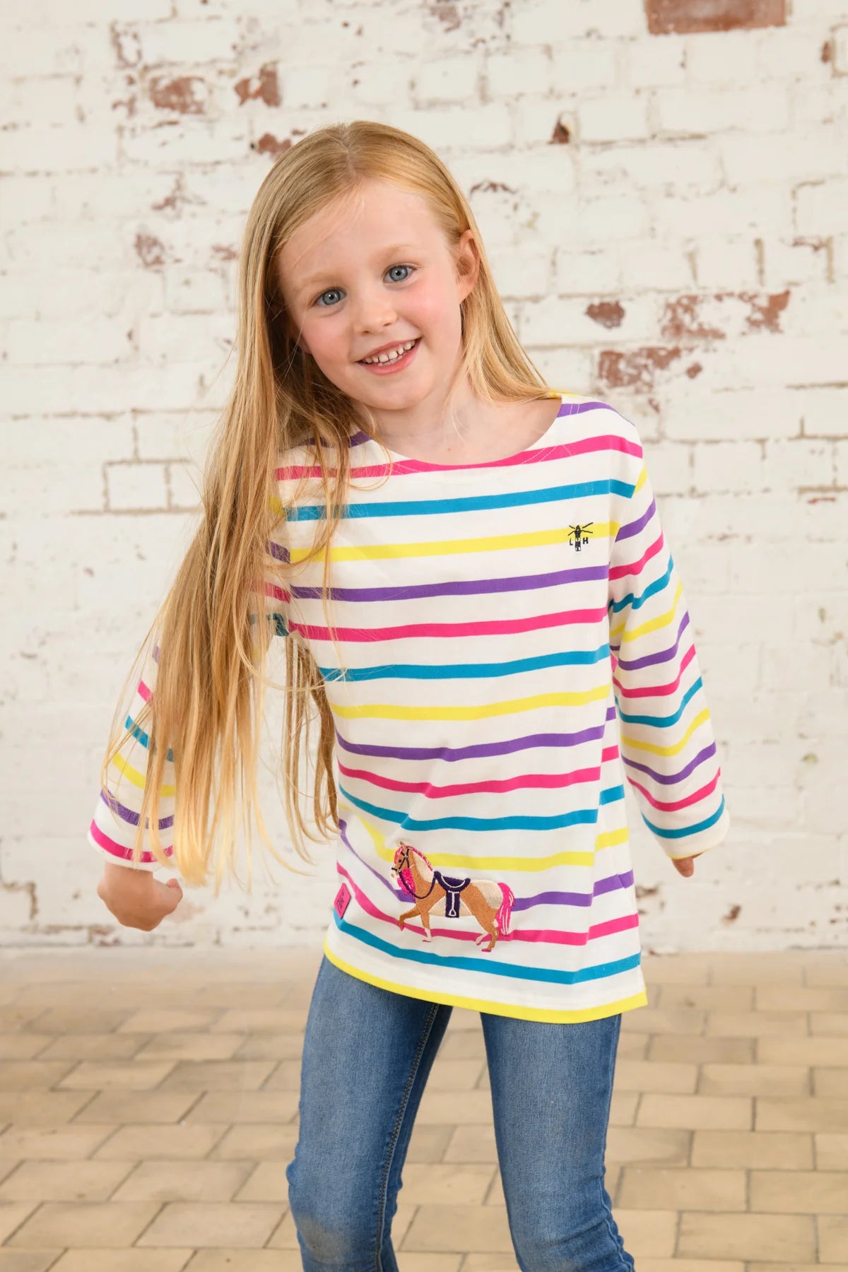 Lighthouse Causeway L/S Top - Multi Stripe Horse