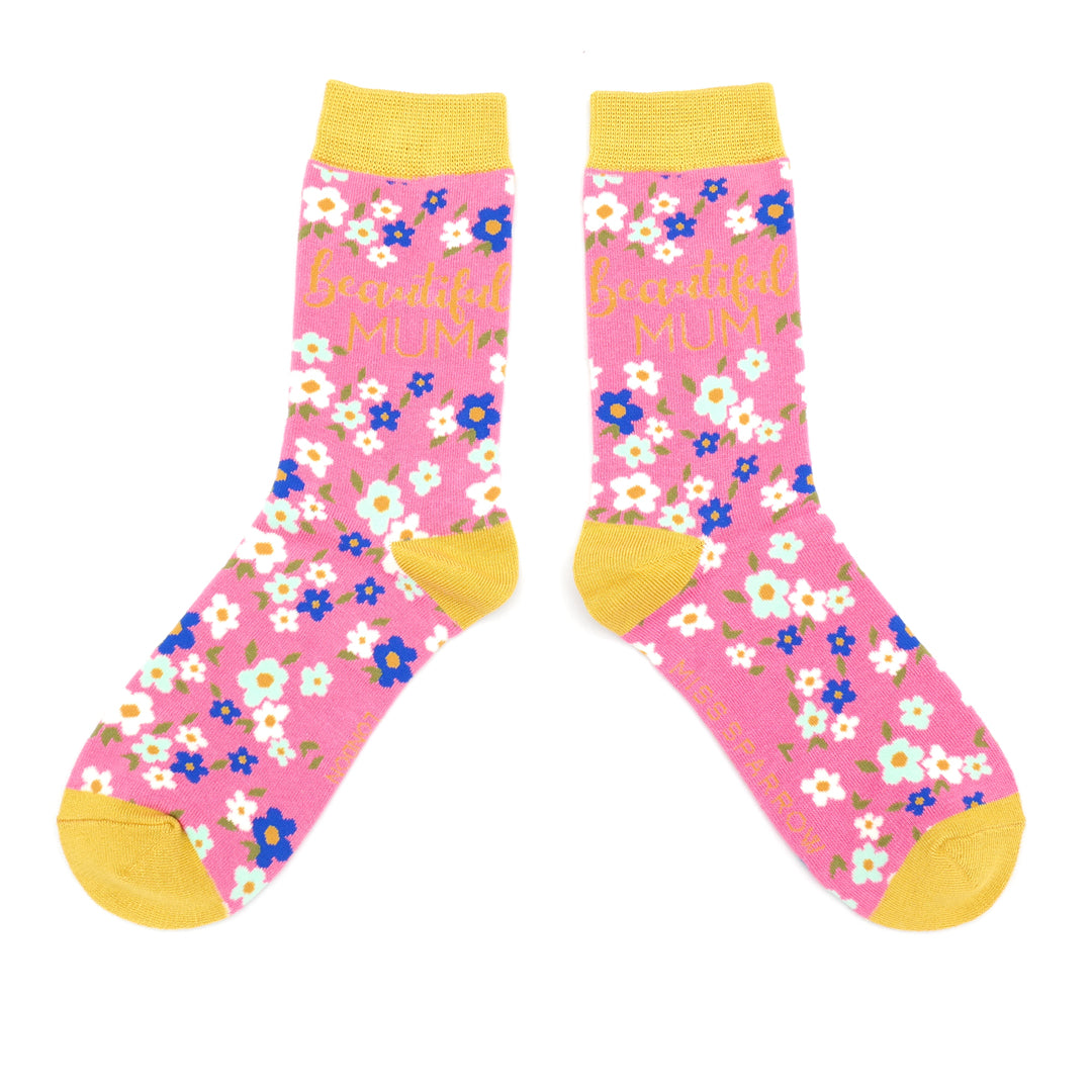 Miss Sparrow Beautiful Mum Pink Bamboo Socks
