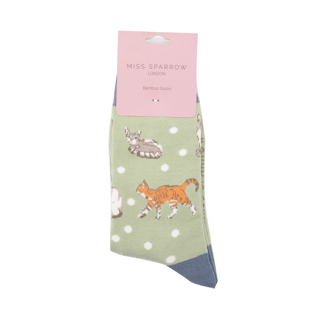 Miss Sparrow Cats & Spots Sage Bamboo Socks
