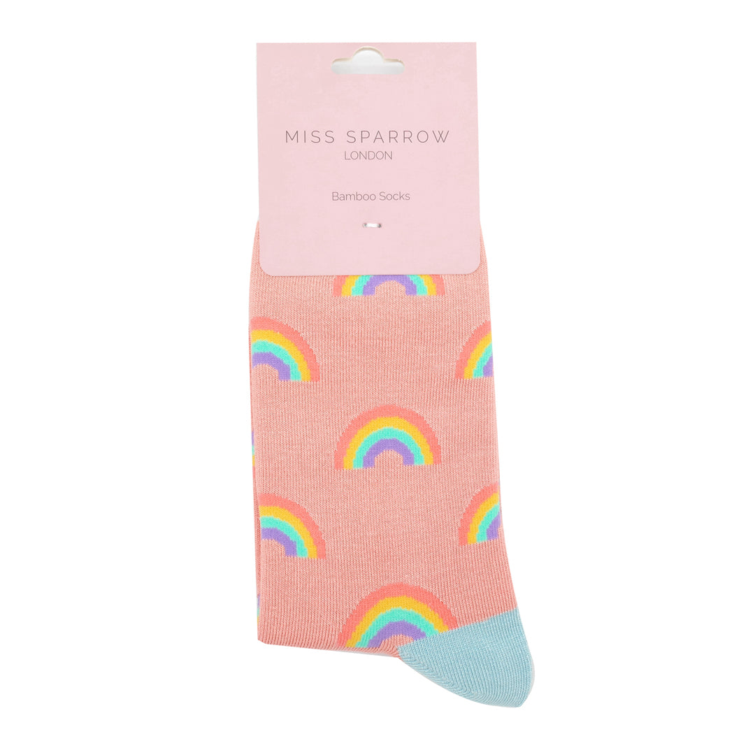 Miss Sparrow Rainbows Salmon Bamboo Socks
