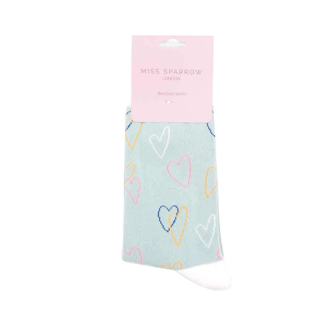 Miss Sparrow Sketch Hearts Duck Egg Bamboo Socks