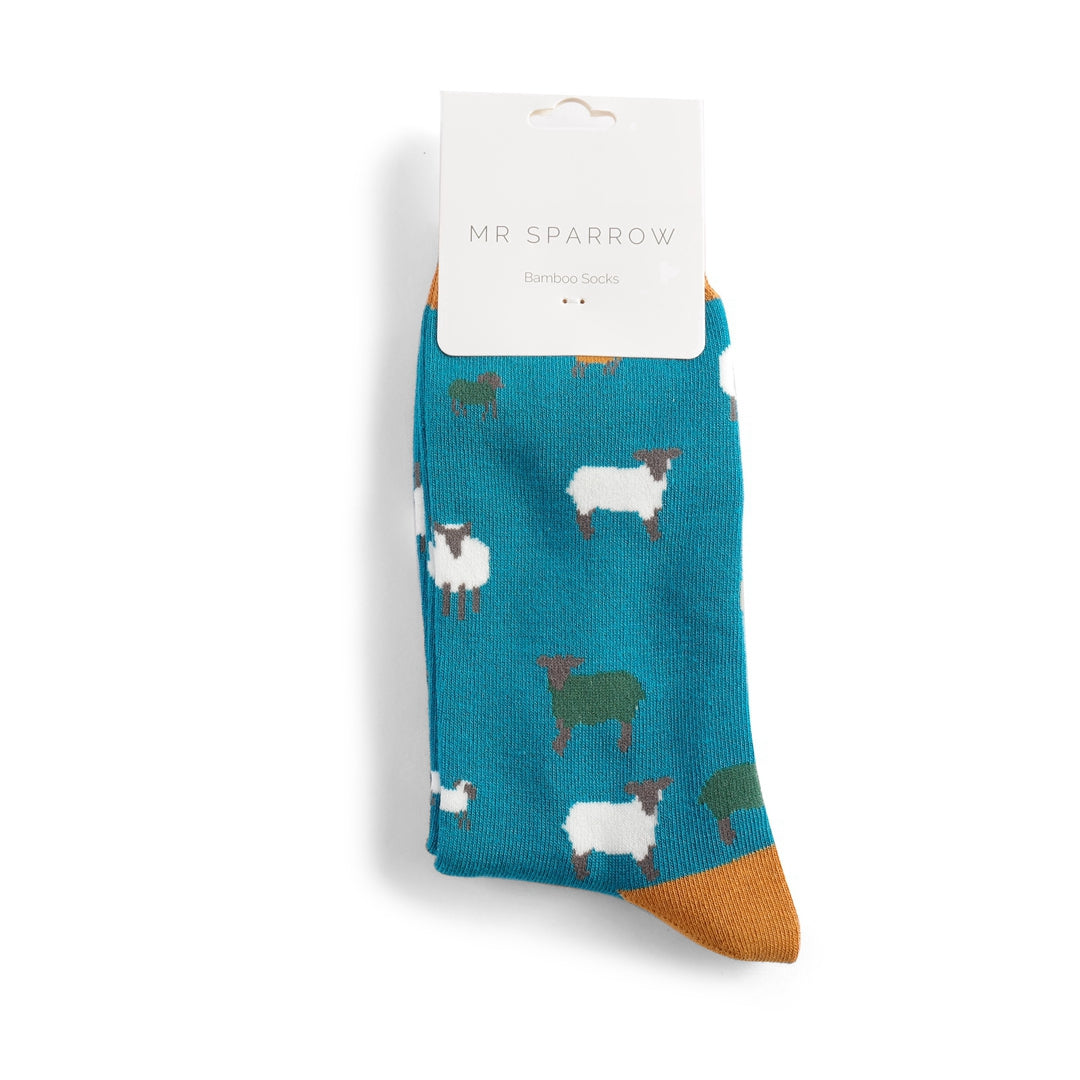 Mr Sparrow Sheep Family Teal Bamboo Socks