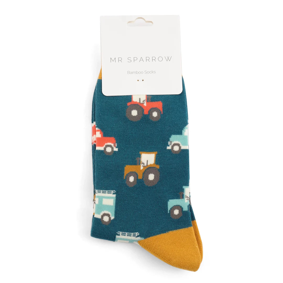 Mr Sparrow On The Farm Teal Bamboo Socks