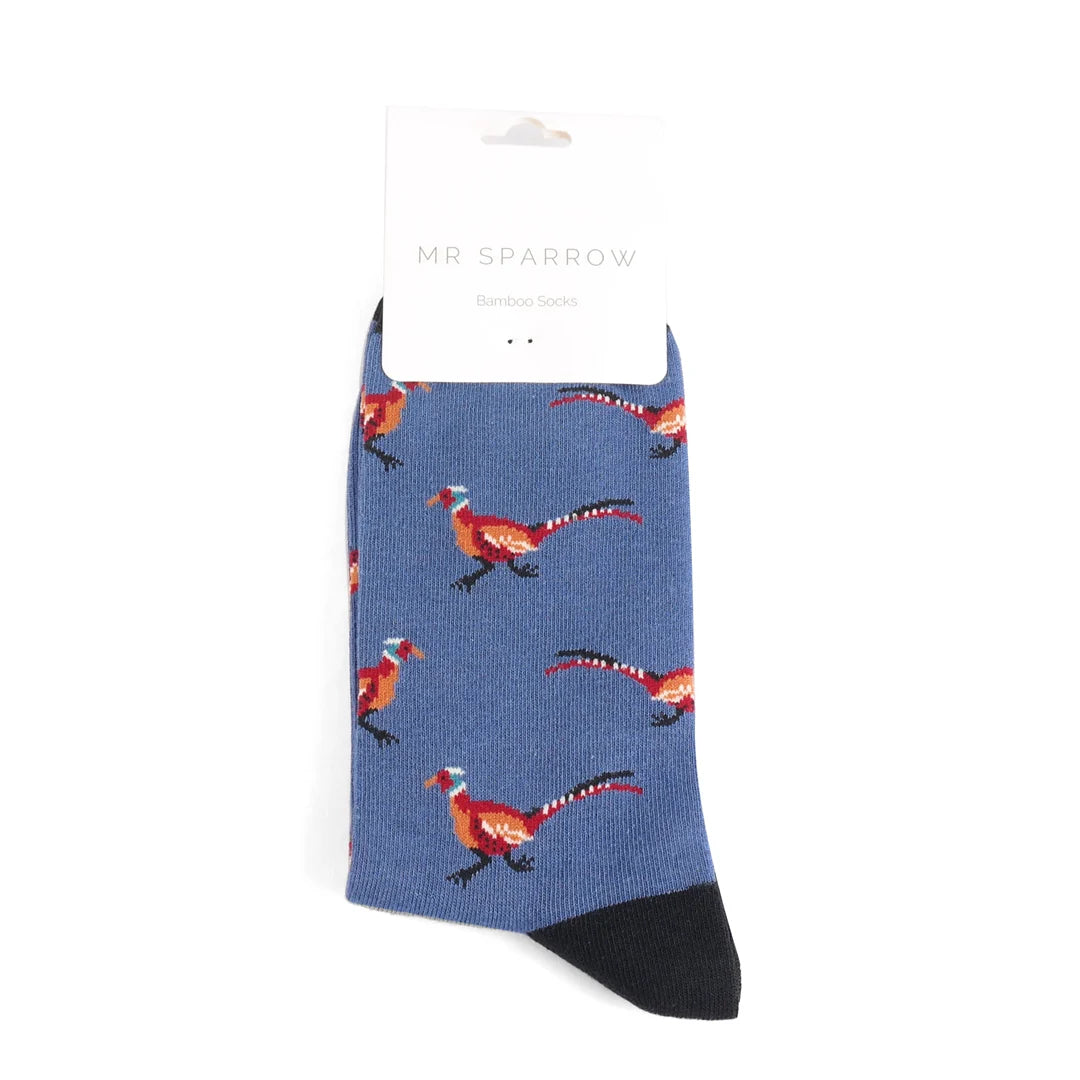 Mr Sparrow Pheasants Denim Bamboo Socks