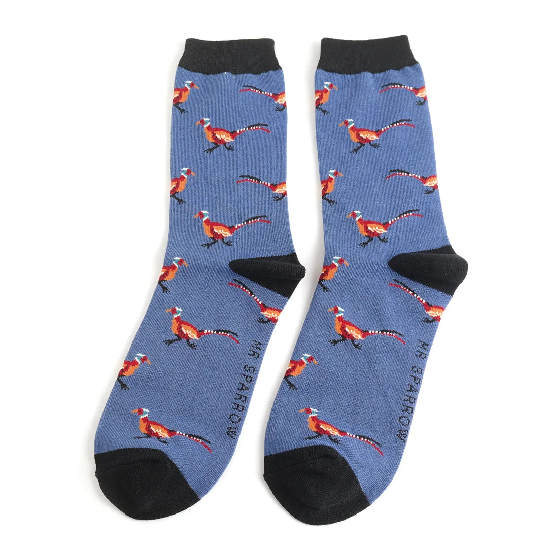 Mr Sparrow Pheasants Denim Bamboo Socks