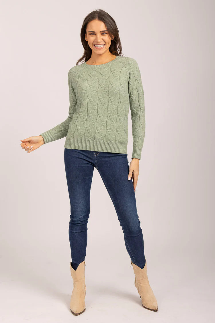 MudFlower Ladies Green Bay Raglan Cabel Jumper