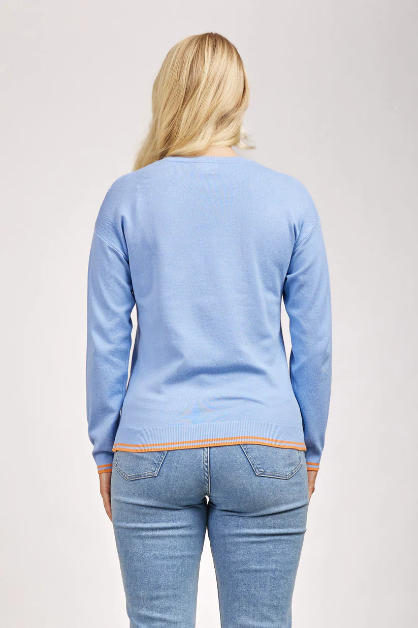 MudFlower Ladies Boat And Anchor EMB Jumper 413 in Baltic Sea Blue