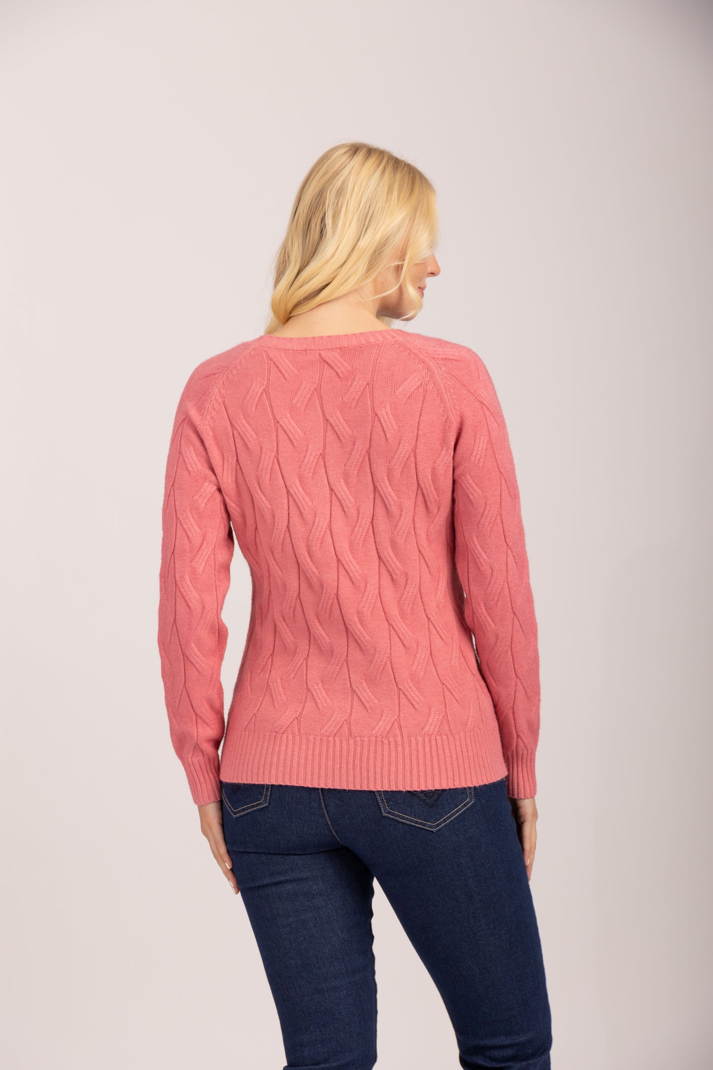 MudFlower Ladies Green Bay Raglan Cable Jumper Mauvewood