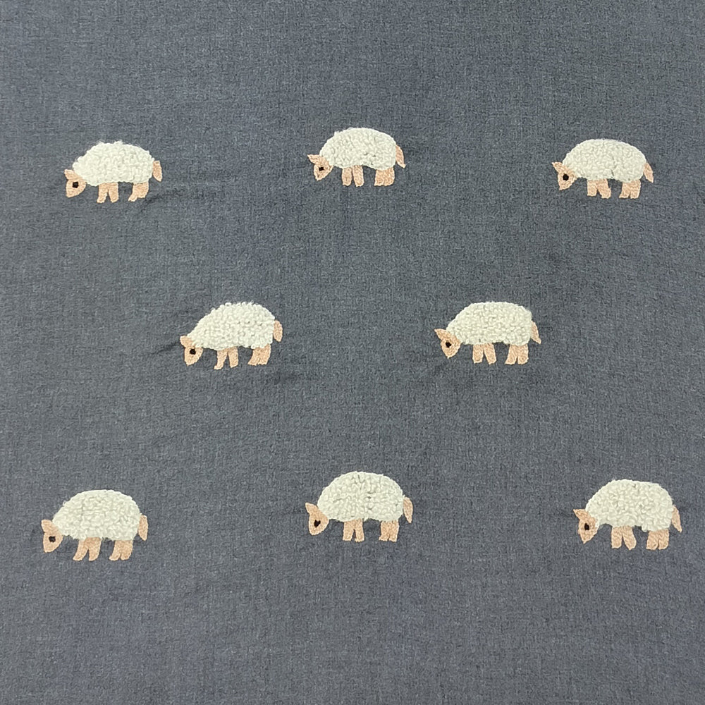 White Mohair Sheep On Charcoal Scarf - At Home in The Country