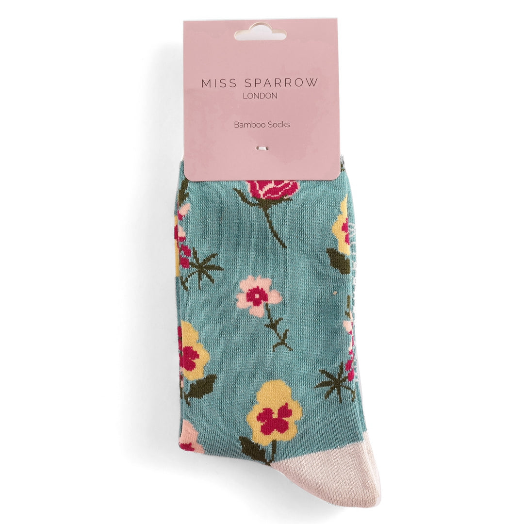 Miss Sparrow Botany Study Socks Teal