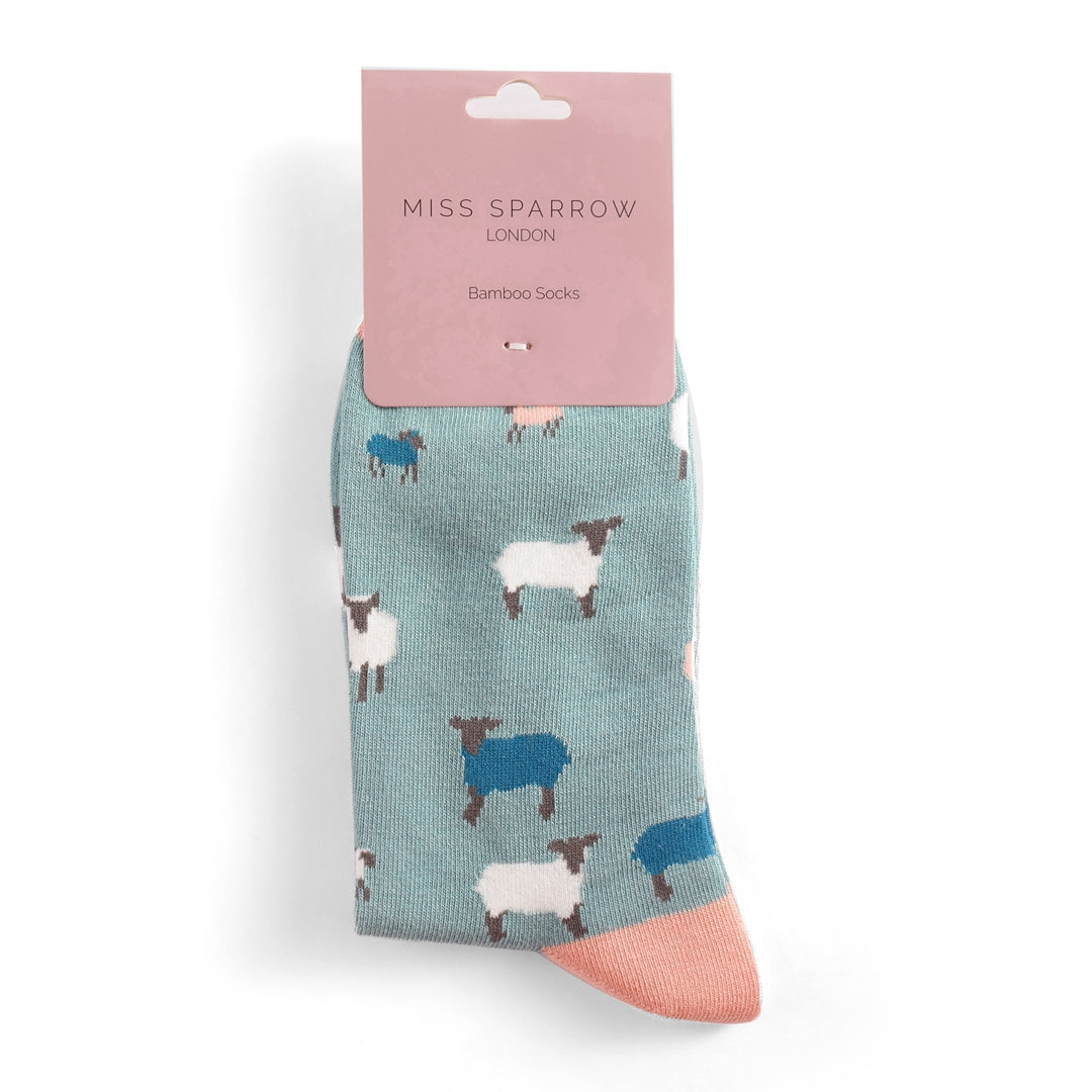 Miss Sparrow Sheep Family Socks Duck Egg