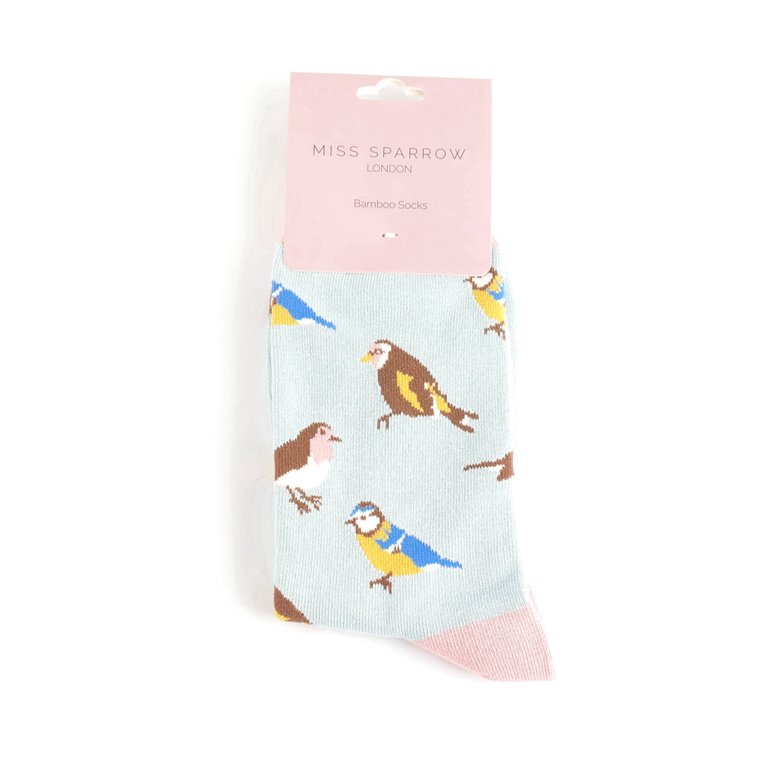 Miss Sparrow Garden Birds Socks Pale Blue