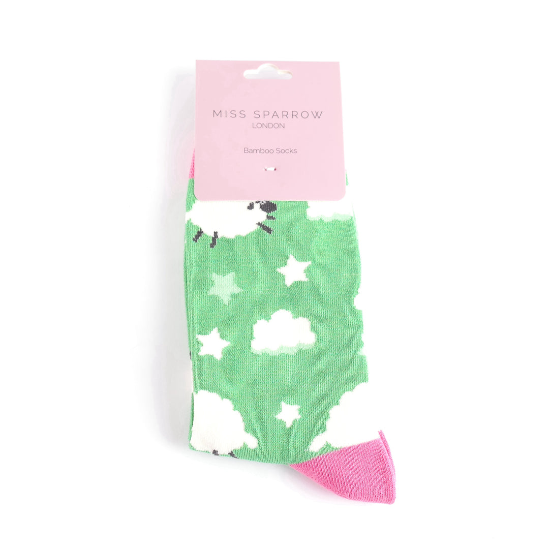 Miss Sparrow Sleepy Sheep Socks Grass Green