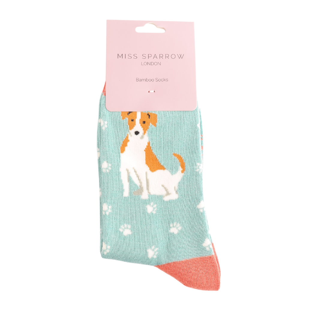 Miss Sparrow Cute Jack Russell`s Socks Duck Egg