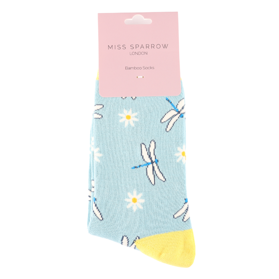 Miss Sparrow Dragonfly & Daisies Socks Blue