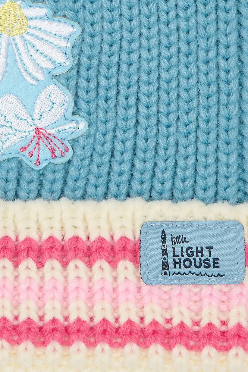 Lighthouse Children’s Bobbie Bobble Hat - Blue / Pink with Daisy