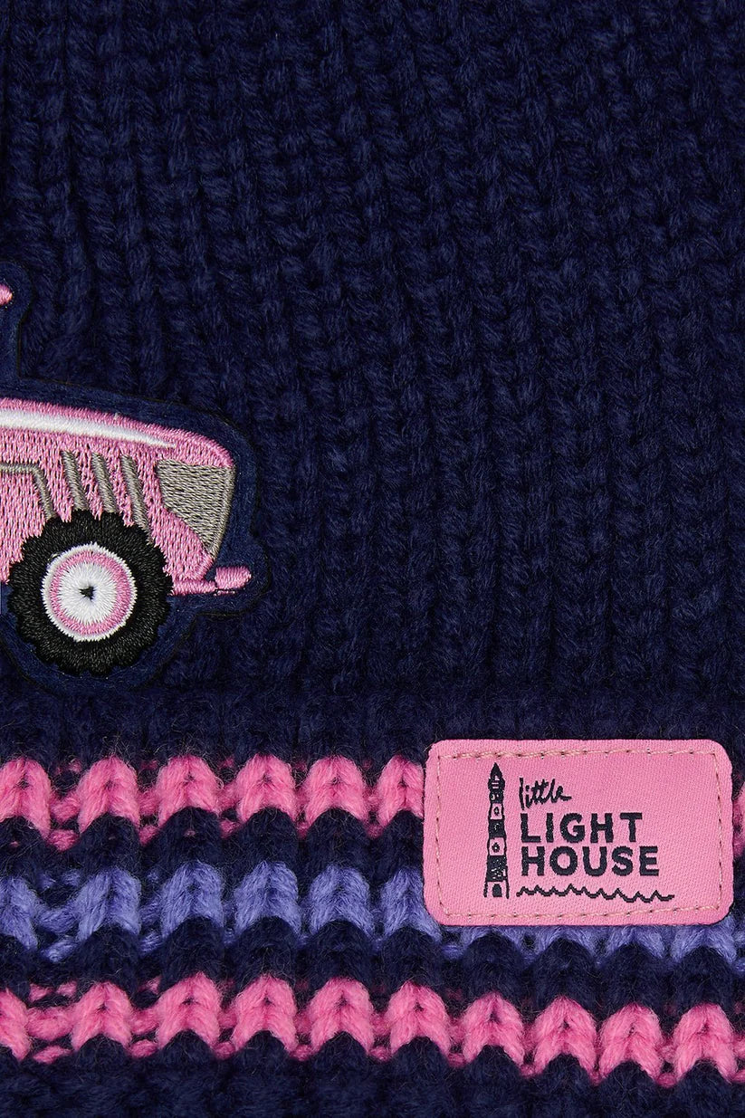 Lighthouse Children’s Bobbie Bobble Hat - Pink Tractor Striped