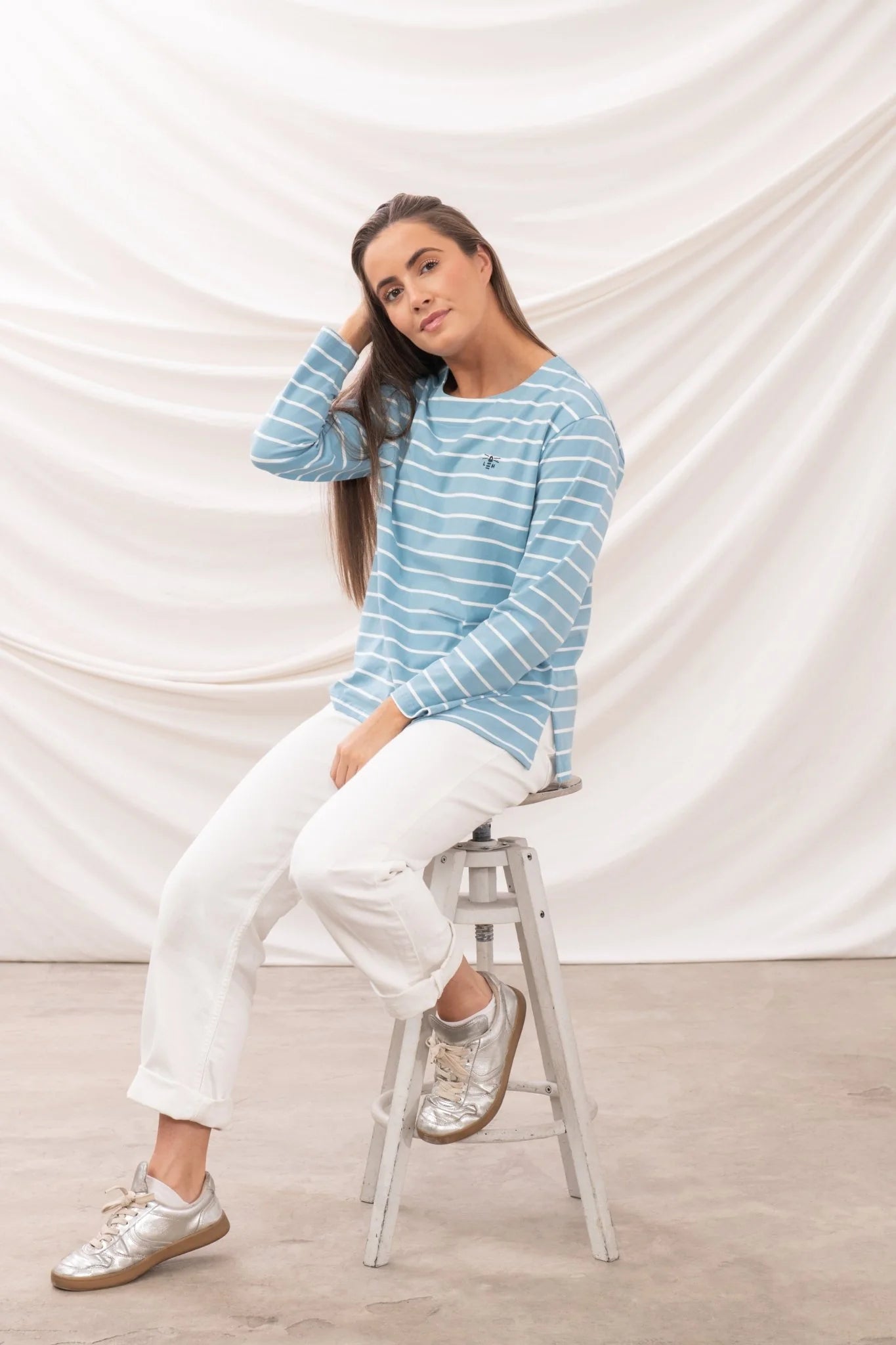 Ladies Causeway Breton Top - Marine Blue Stripe