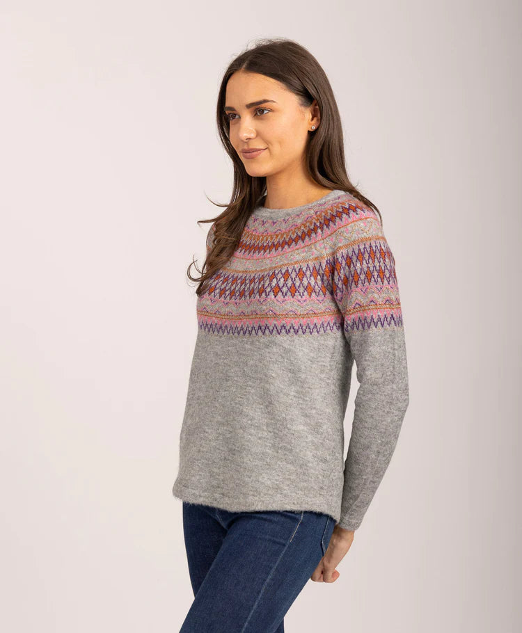 MudFlower Ladies Fairisle Jumper Grey