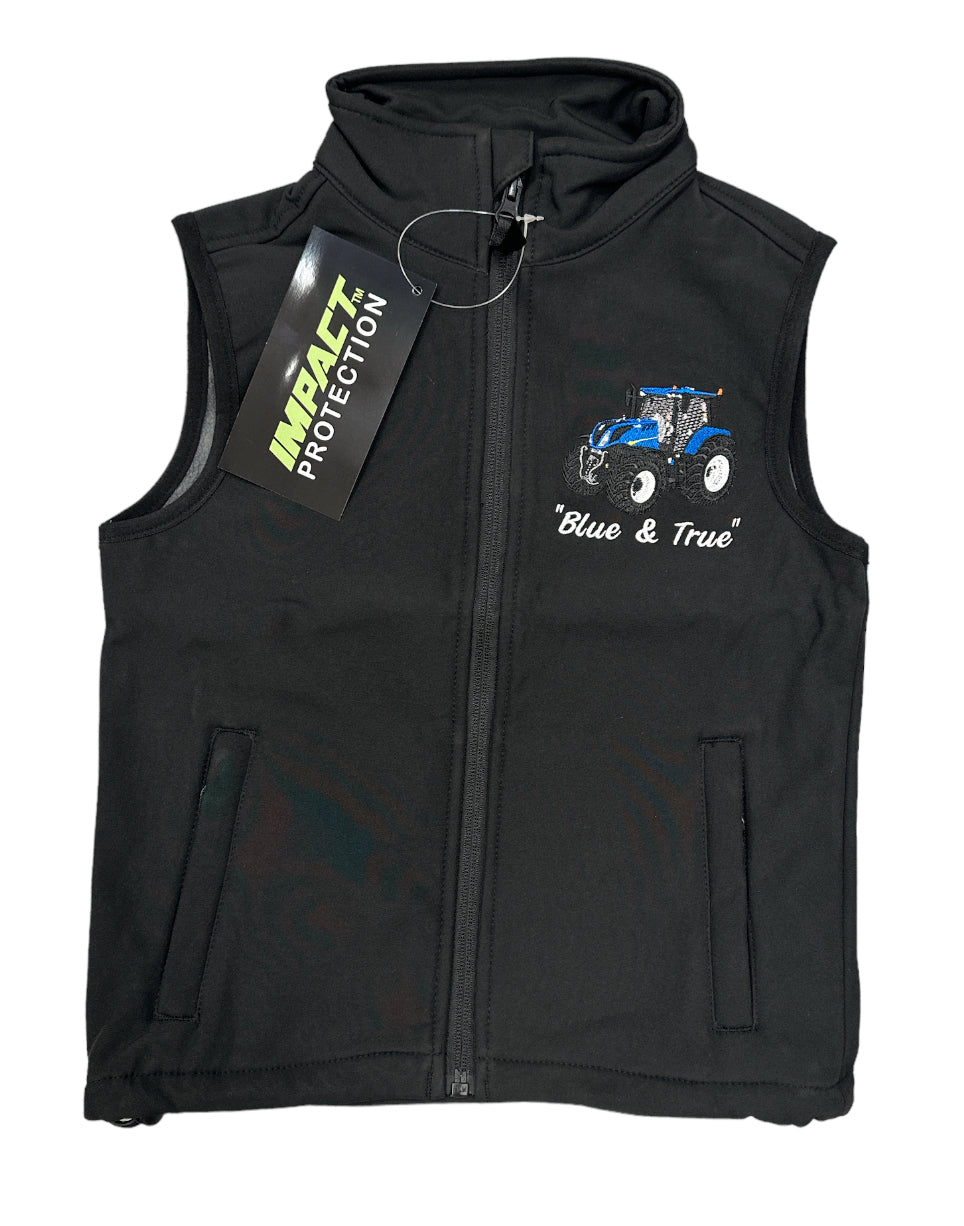 Kids Impact Black Softshell Bodywarmer – Blue Tractor & Blue Slurry Tanker