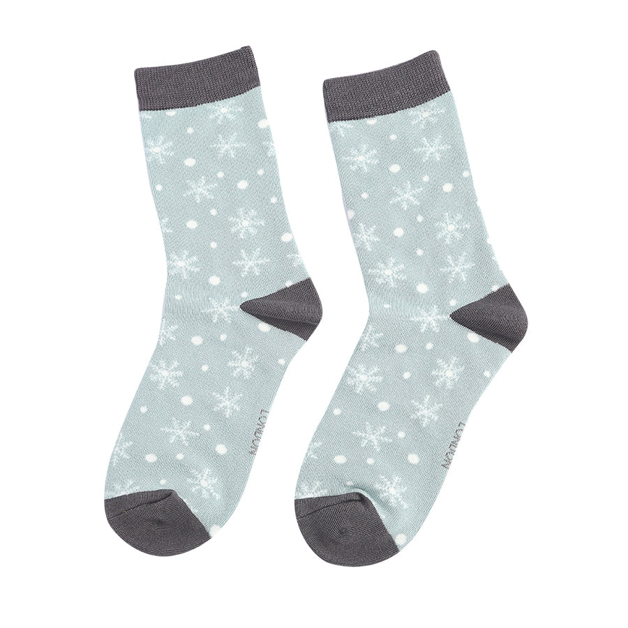 Miss Sparrow Snowflakes Socks Duck Egg