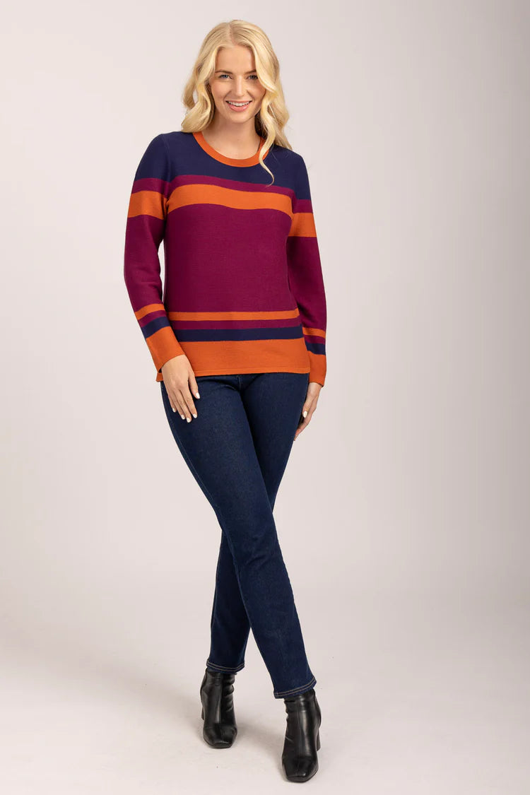 MudFlower Raised Stitch Stripe Jumper Red/Orange/Blue