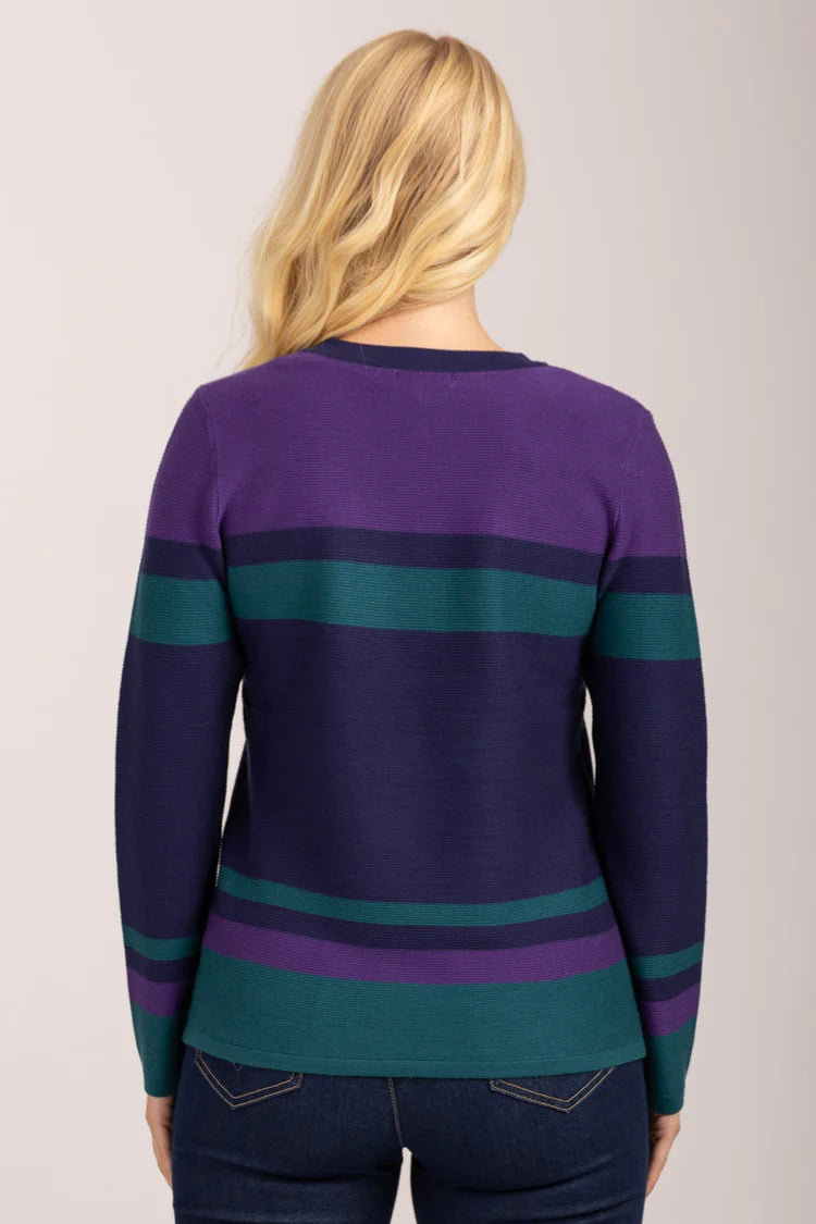 MudFlower Raised Stitch Stripe Jumper Lilac/Purple/Green