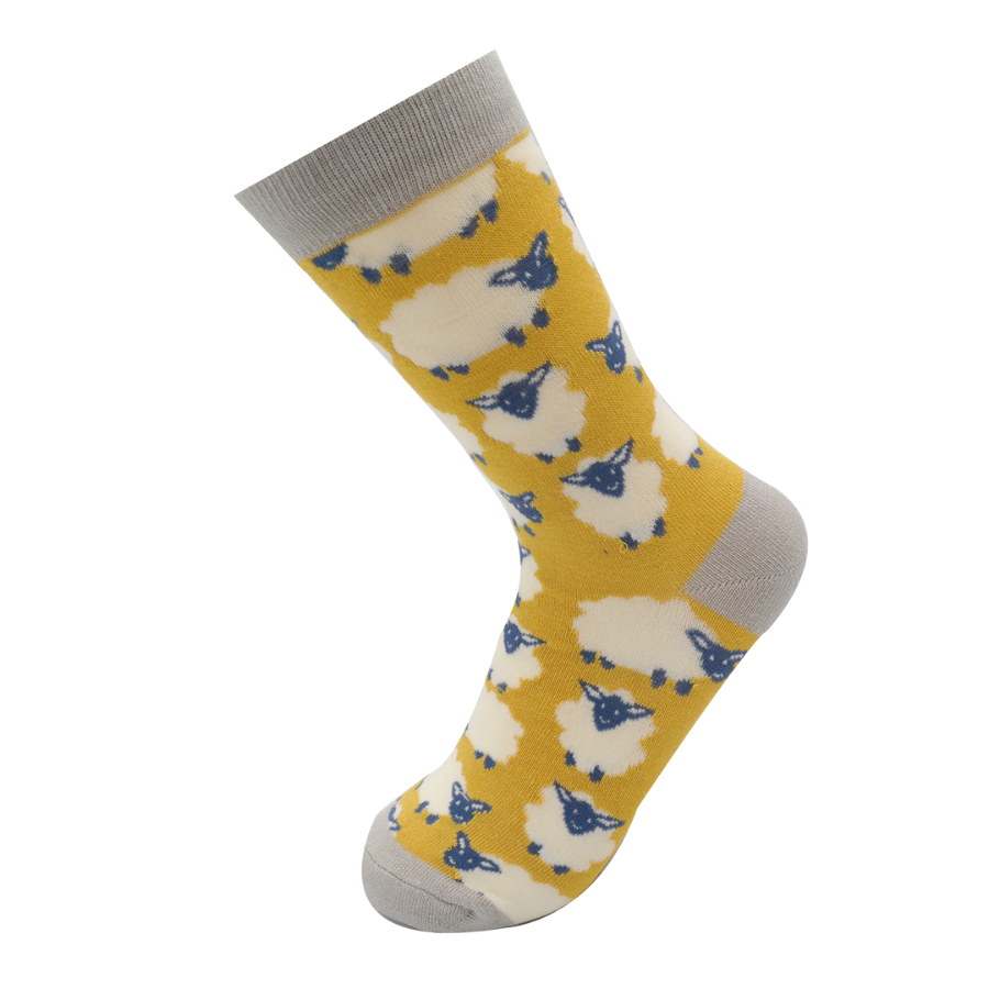 Miss Sparrow Happy Sheep Yellow Bamboo Socks