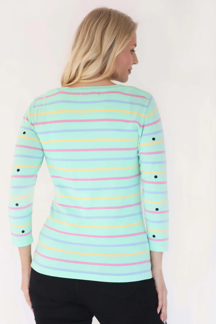 MudFlower Ladies Polkadot Stripe Detail Jumper Mint Combo