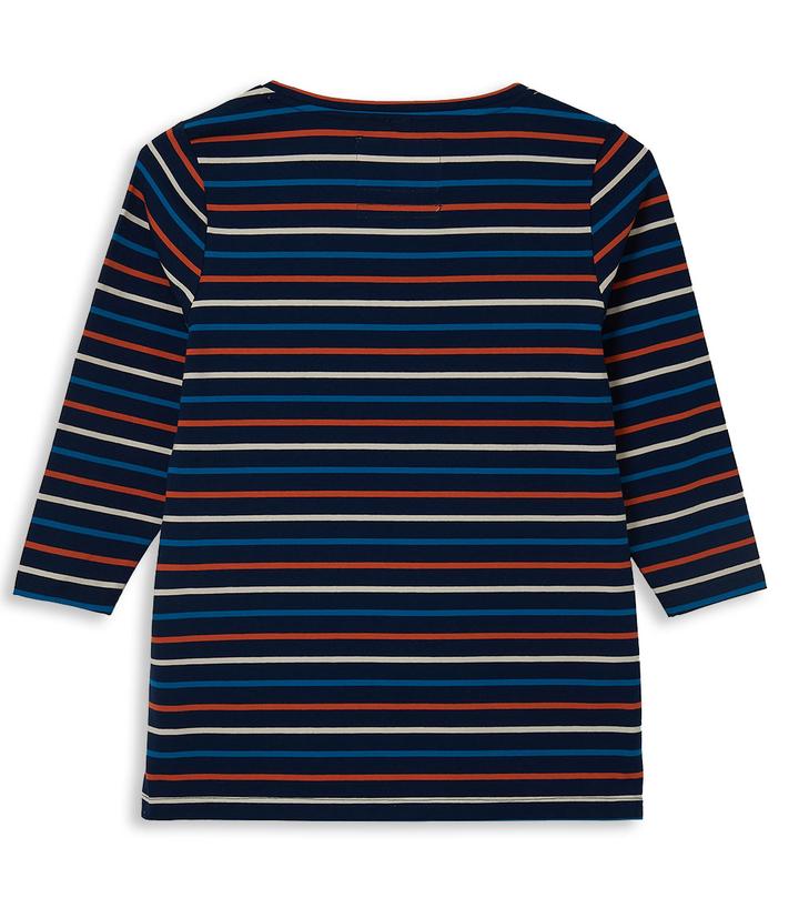 Lighthouse Ariana in Navy & Burnt Orange Stripe with 3/4 Length Cotton Sleeve Top Jersey