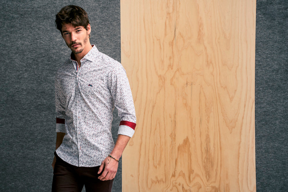Surfcar Shirt Milan Cotton Red, Blue & Grey Floral - 202011