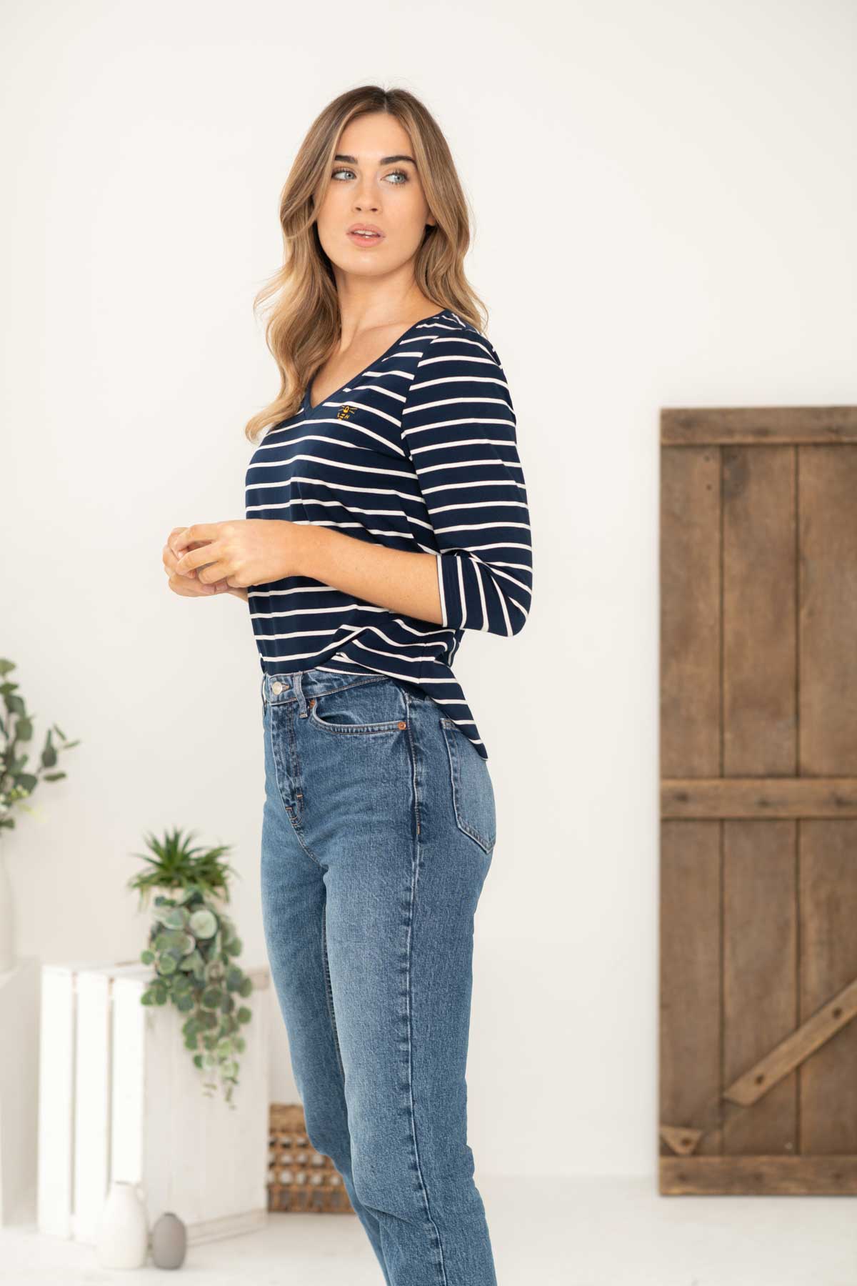 Lighthouse Ariana in Midnight Stripe with 3/4 Length Sleeve Top