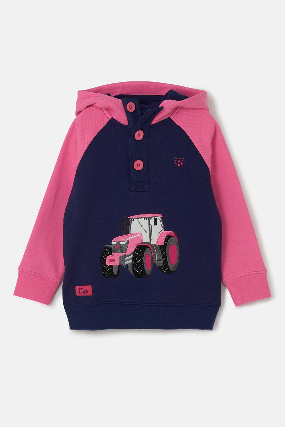 Lighthouse Jill Hoodie with Tractor Applique - Sweet Pea Pink Tractor