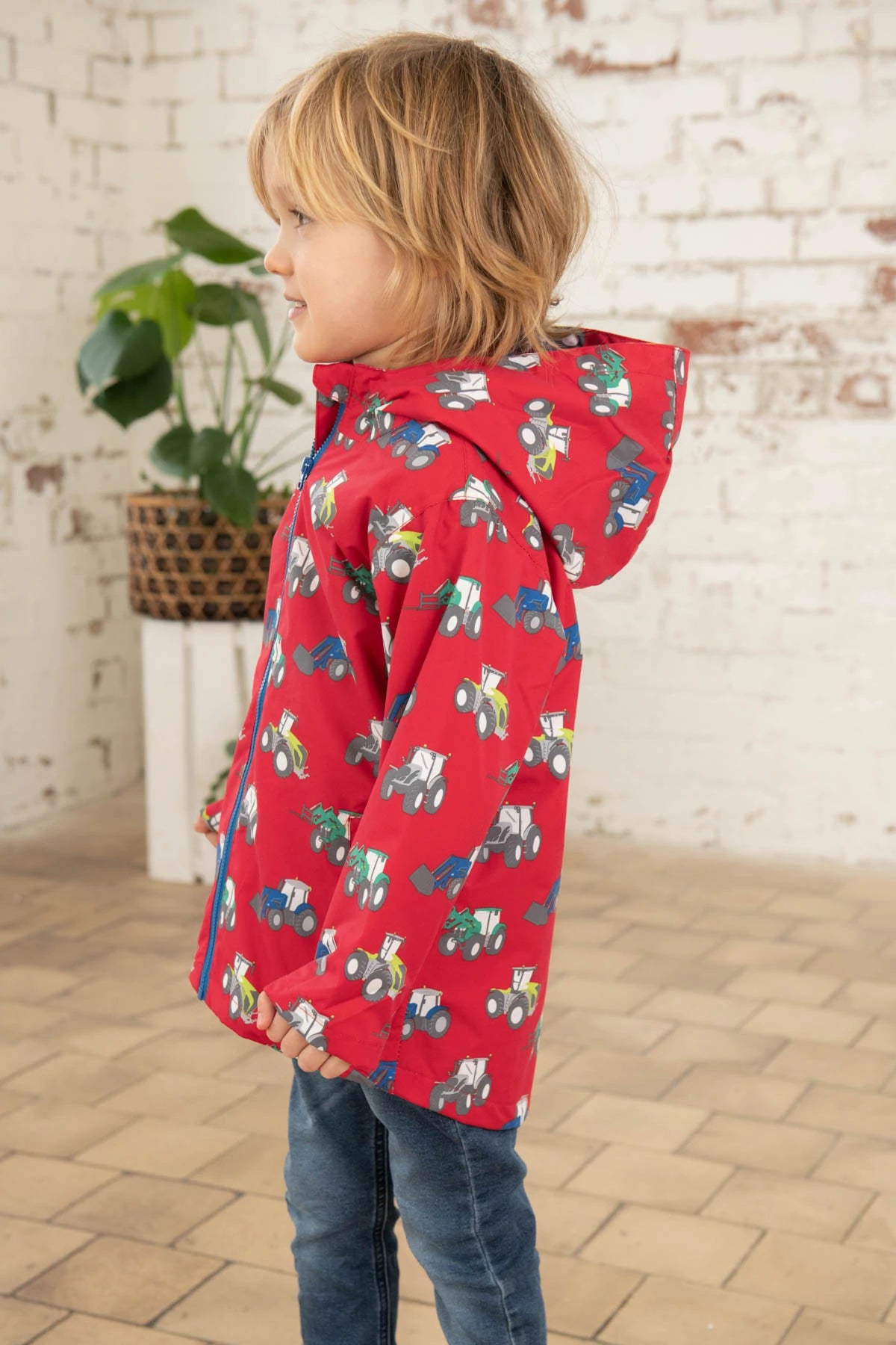 Lighthouse Boys Ethan Waterproof Coat Tractor & Digger in red