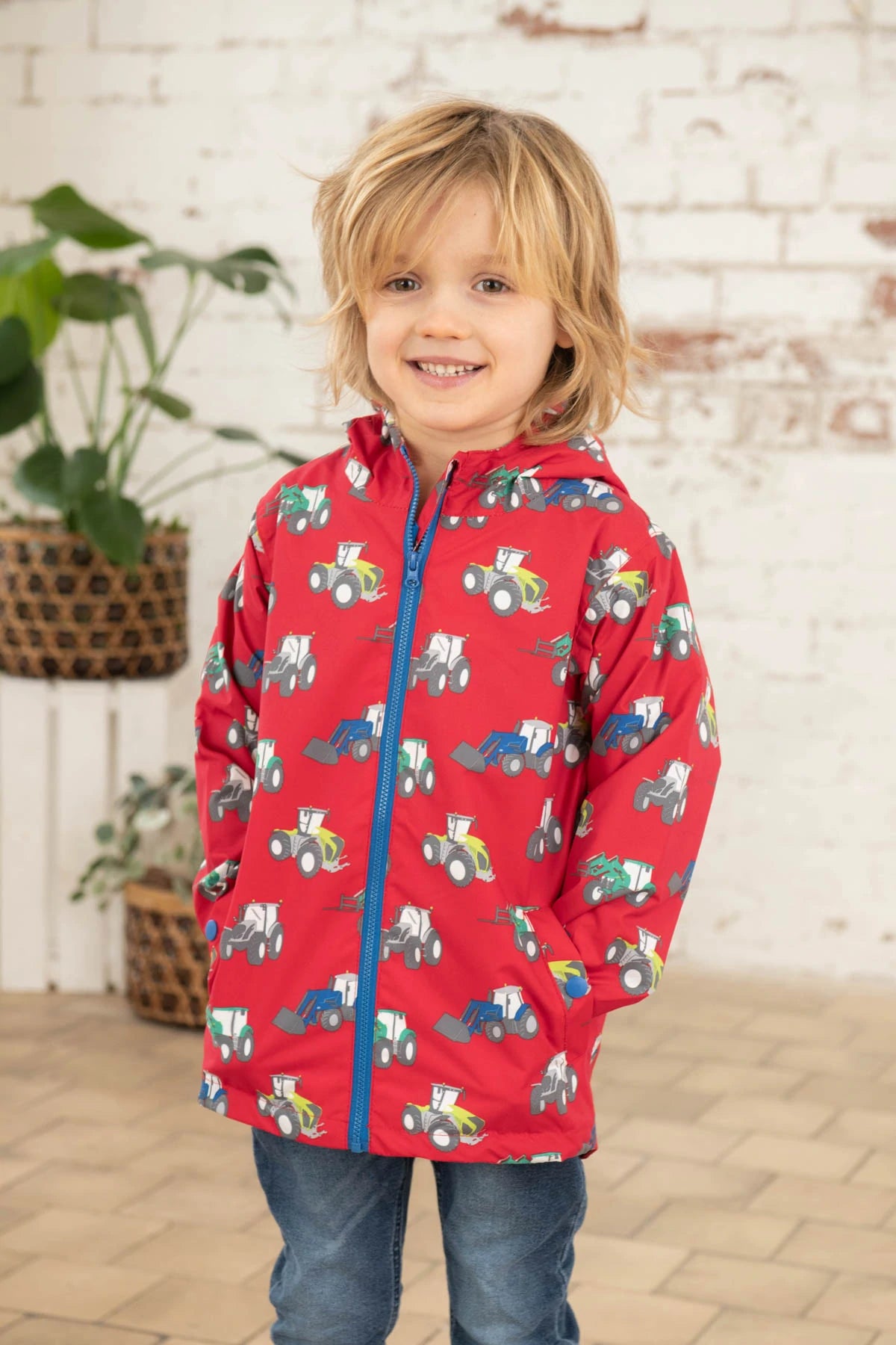 Lighthouse Boys Ethan Waterproof Coat Tractor & Digger in red