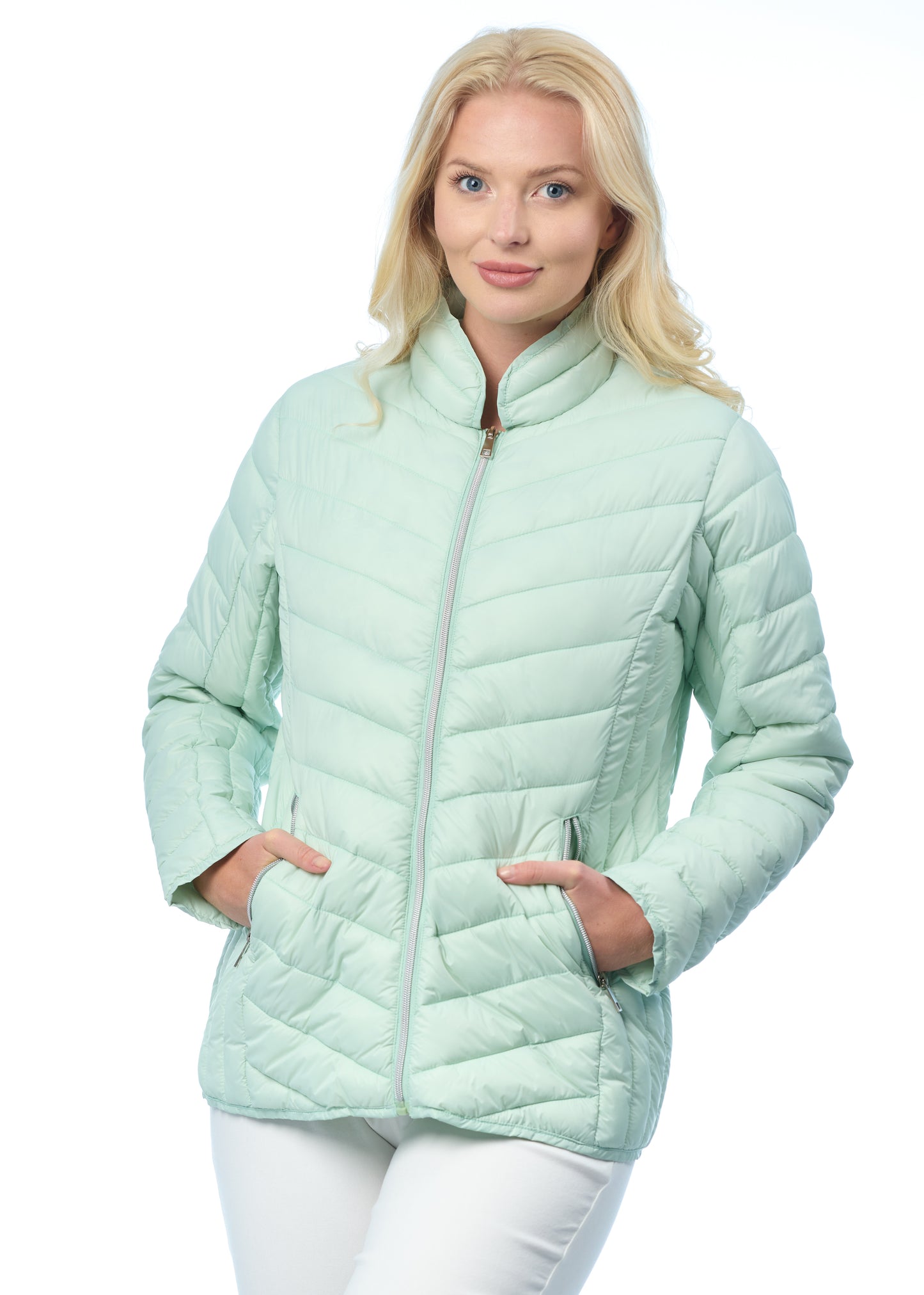 MudFlower Ladies Fake Down Light Weight Jacket in Mint Green