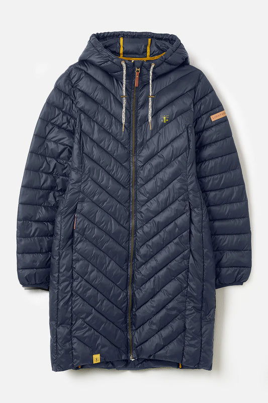 Lighthouse Laurel Mid-Length Coat in Navy With Yellow Logo