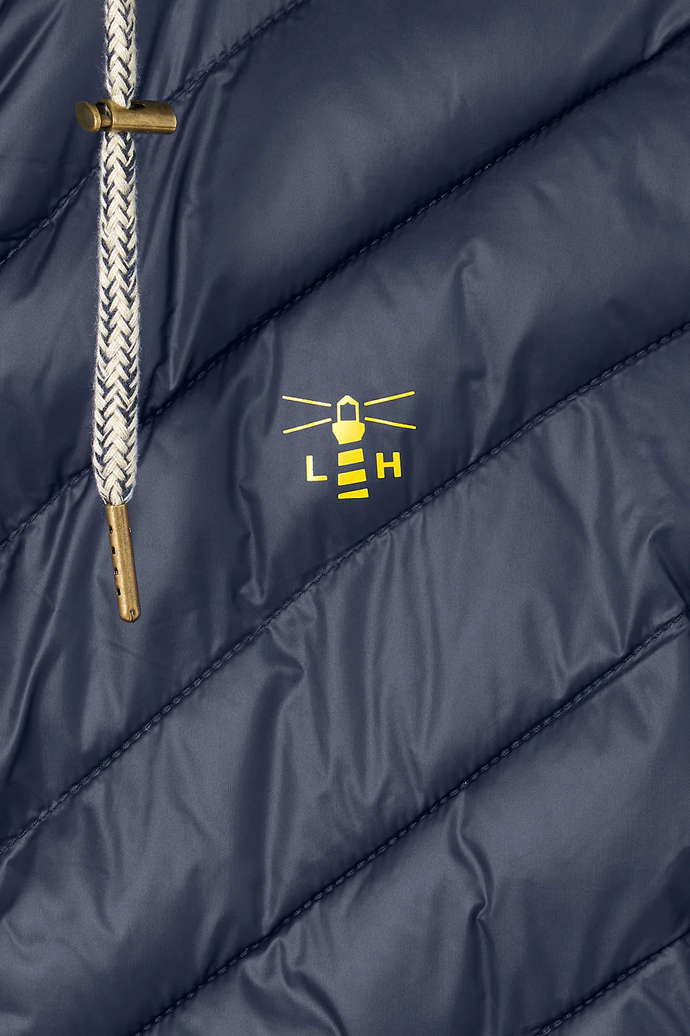 Lighthouse Laurel Mid-Length Coat in Navy With Yellow Logo